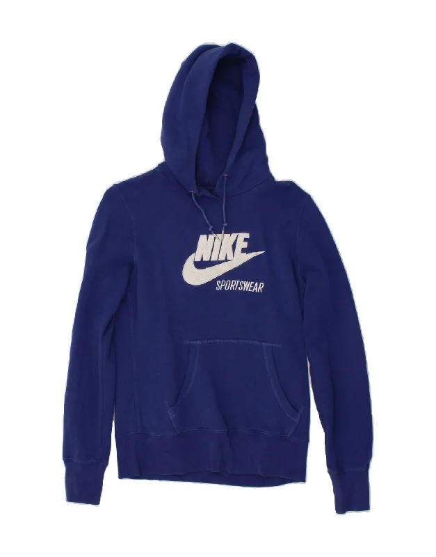 NIKE Mens Graphic Hoodie Jumper Medium Navy Blue Cotton Hoodie Dress Longline Feminine