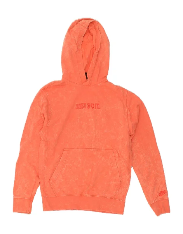 NIKE Mens Graphic Hoodie Jumper XS Orange Cotton Hoodie with Hem Drawcord Adjustable Customizable NIKE Mens Graphic Hoodie Jumper XS Orange Cotton Hoodie with Hem Drawcord Adjustable Customizable