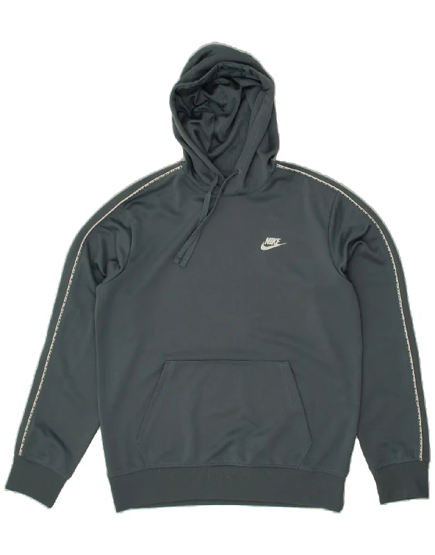 NIKE Mens Hoodie Jumper Medium Grey Polyester Hoodie with Lining Warm Insulated