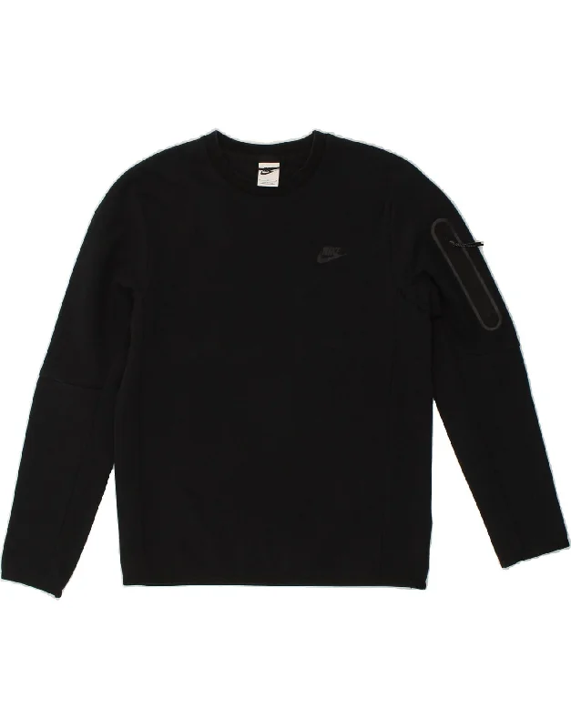 NIKE Mens Sweatshirt Jumper Medium Black Cotton Hoodie with Hem Applique Textured Unique NIKE Mens Sweatshirt Jumper Medium Black Cotton Hoodie with Hem Applique Textured Unique
