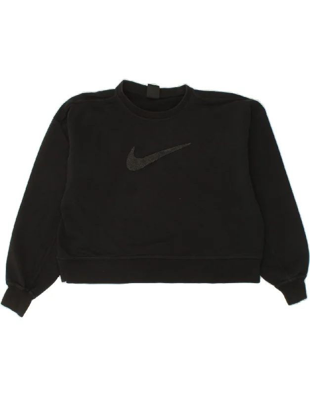 NIKE Womens Oversized Crop Graphic Sweatshirt Jumper UK 10 Small Black Hoodie with Monochrome Minimalist Simple