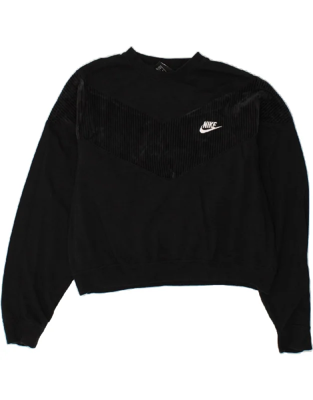 NIKE Womens Oversized Crop Sweatshirt Jumper UK 14 Medium Black Hoodie with Hem Lace Feminine Delicate NIKE Womens Oversized Crop Sweatshirt Jumper UK 14 Medium Black Hoodie with Hem Lace Feminine Delicate
