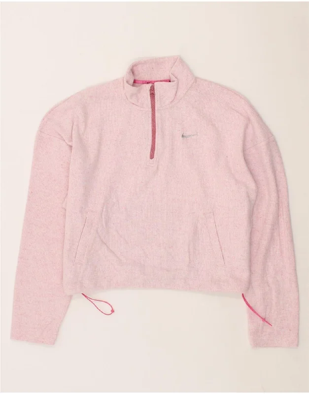 NIKE Womens Therma-Fit Crop Zip Neck Sweatshirt Jumper UK 14 Medium Pink Graphic Hoodie Design Print NIKE Womens Therma-Fit Crop Zip Neck Sweatshirt Jumper UK 14 Medium Pink Graphic Hoodie Design Print