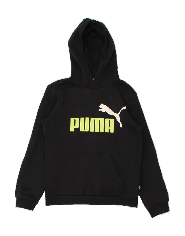 PUMA Boys Graphic Hoodie Jumper 11-12 Years Black Hoodie with Mock Neck Collared Structured PUMA Boys Graphic Hoodie Jumper 11-12 Years Black Hoodie with Mock Neck Collared Structured