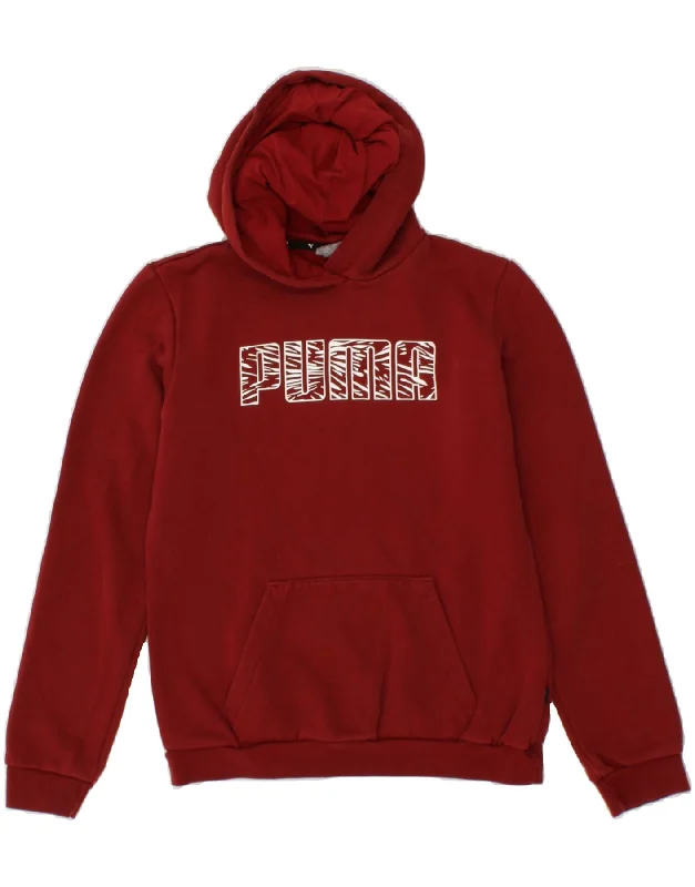 PUMA Boys Graphic Hoodie Jumper 15-16 Years Burgundy Cotton Hoodie with Reflective Safety Nightwear