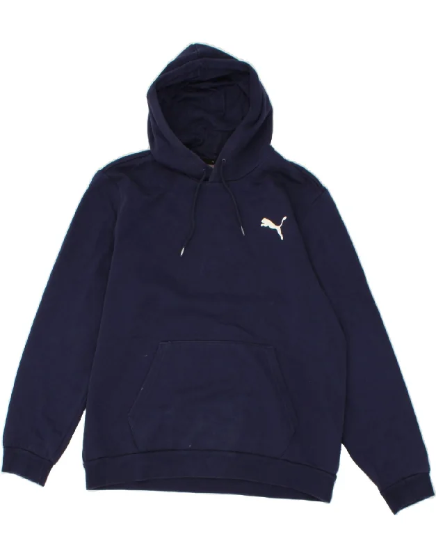 PUMA Mens Hoodie Jumper Large Navy Blue Cotton Hoodie with Double Zipper Versatile Adjustable