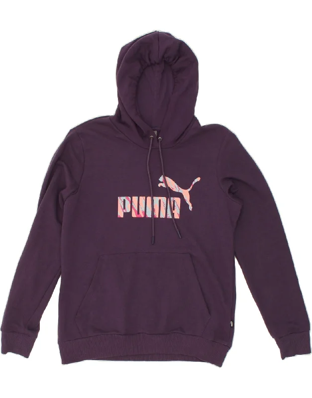 PUMA Womens Graphic Hoodie Jumper UK 16 Large Purple Cotton Hoodie with Tied Waist Feminine Flattering