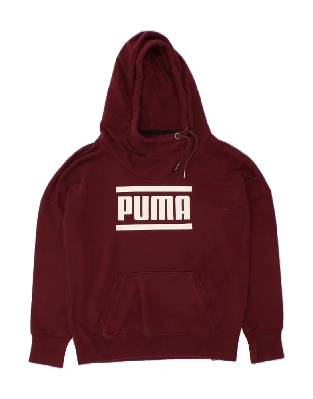 PUMA Womens Loose Fit Graphic Hoodie Jumper UK 12 Medium Maroon Hoodie with Pattern Geometric Abstract