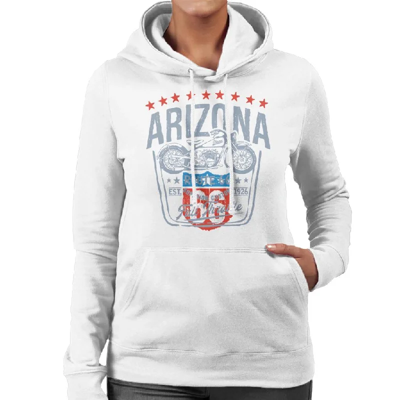 Route 66 Arizona Motorcycle Women's Hooded Sweatshirt Hoodie with Slit Hem Functional Movement