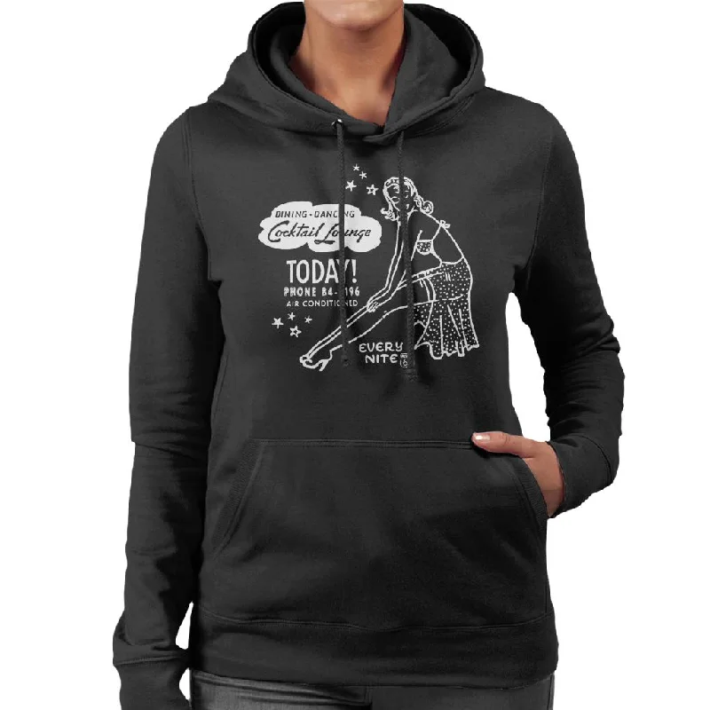 Route 66 Dinner Dancing Cocktail Lounge Women's Hooded Sweatshirt Hoodie with Embroidery Detailed Premium