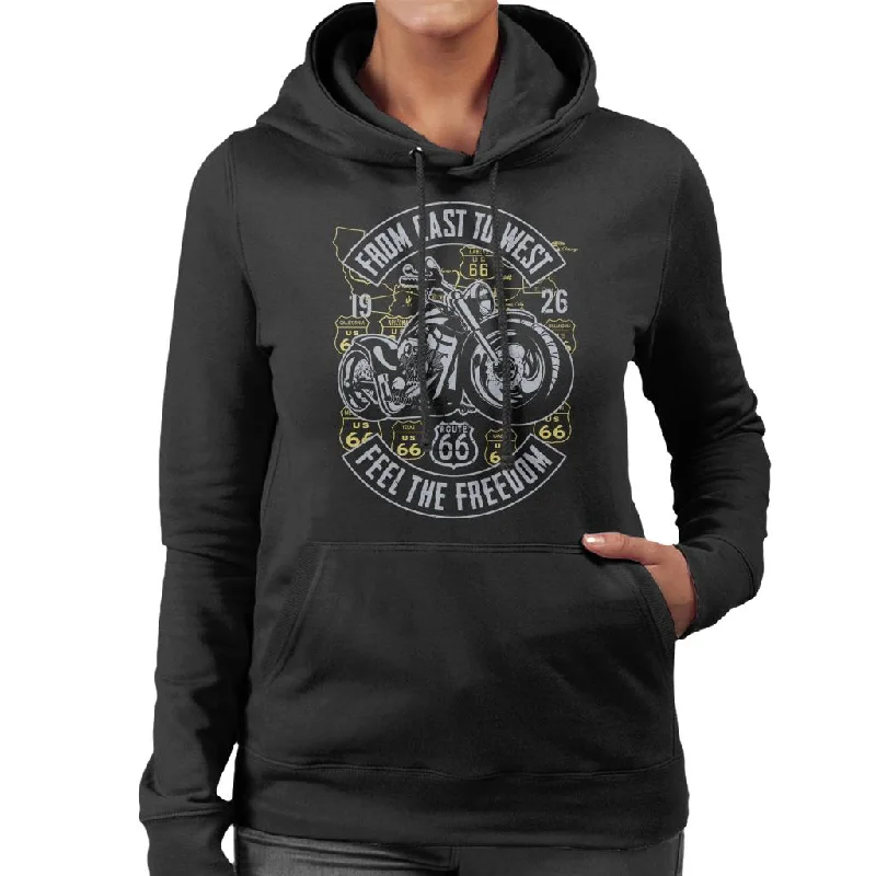 Route 66 From East To West Biker Women's Hooded Sweatshirt Hoodie with Hem Lace Feminine Delicate