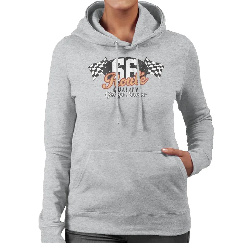 Route 66 Garage Services Racing Flag Women's Hooded Sweatshirt Hoodie with Lace Feminine Delicate