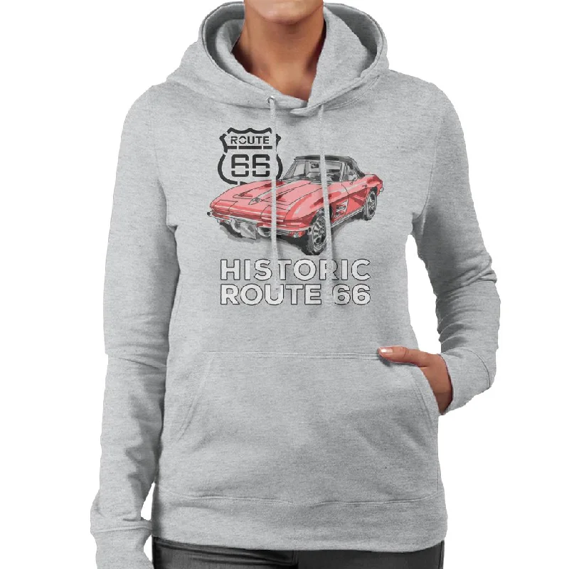 Route 66 Historic Sports Car Women's Hooded Sweatshirt Hoodie with Hem Ribbing Snug Secure