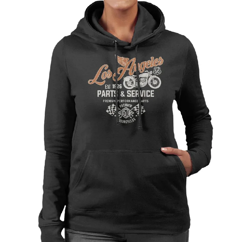 Route 66 Los Angeles Parts & Service Women's Hooded Sweatshirt Hoodie with Elastic Waist Stretchable Comfortable