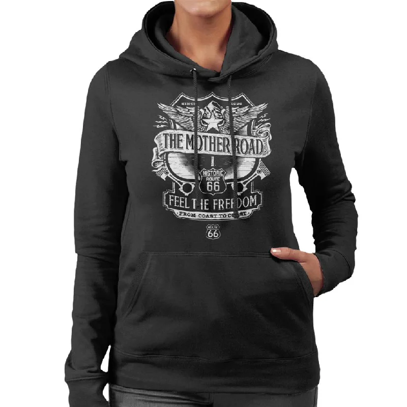 Route 66 Mother Road Crest Women's Hooded Sweatshirt Hoodie with Rhinestones Sparkly Elegant