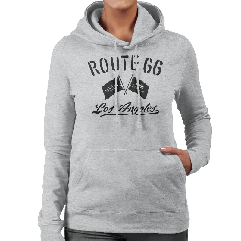 Route 66 Motorcycle Flags Los Angeles Women's Hooded Sweatshirt Hoodie with Half-Zip Sporty Casual