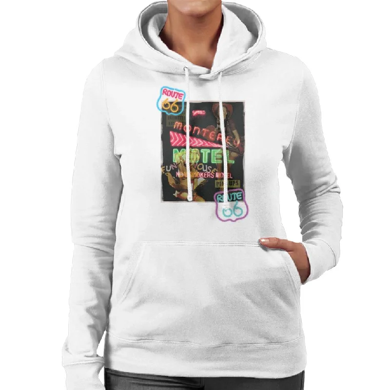 Route 66 Neon Motel Poster Women's Hooded Sweatshirt Hoodie with Drawstring Waist Adjustable Fitted