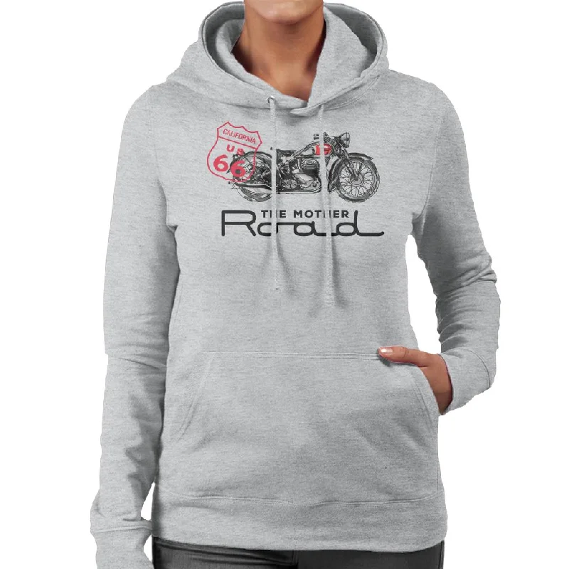 Route 66 The Mother Road Motorcycle Women's Hooded Sweatshirt Hoodie with Emblem Brand Identity