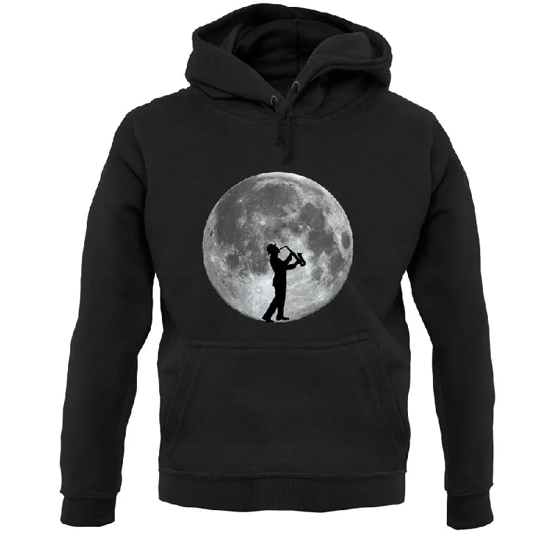 Saxophone Player Moon Unisex Hoodie Hoodie with Set-In Sleeves Structured Classic
