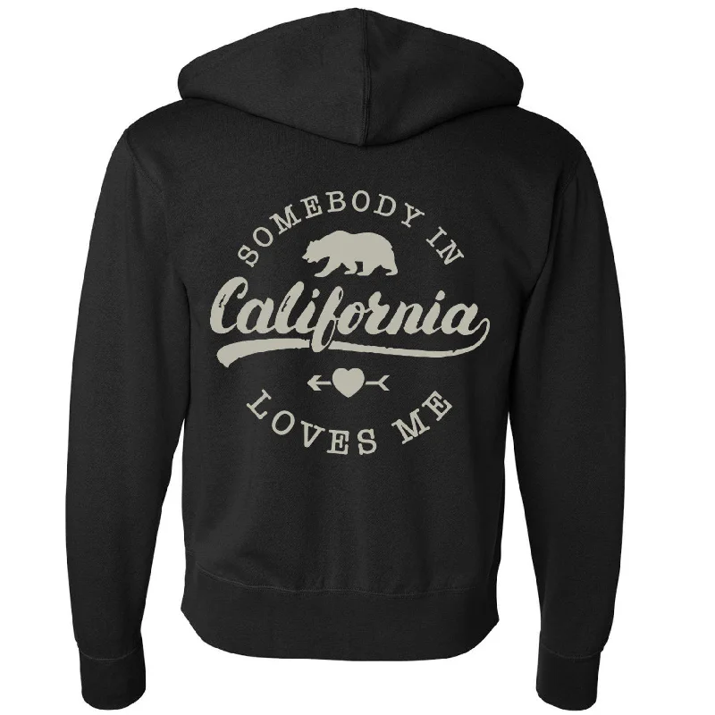 Somebody Loves Me In California Zipper Hoodie Hoodie with Drawstring Waist Adjustable Fitted