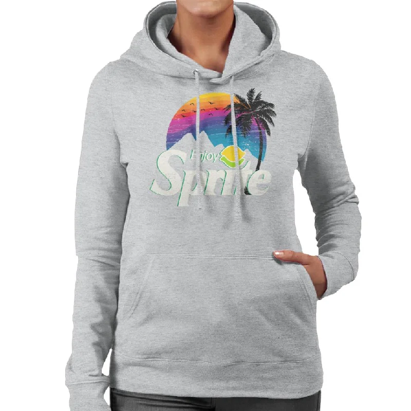 Sprite Palm Tree Sunset Women's Hooded Sweatshirt Hoodie with Ribbed Hem Stretchable Secure