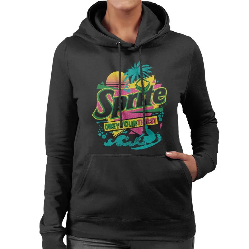 Sprite Retro 90s Beach Obey Your Thirst Women's Hooded Sweatshirt Hoodie with Raglan Sleeves Sporty Comfortable