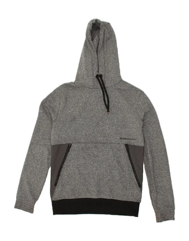 SUPERDRY Mens Hoodie Jumper XS Grey Colourblock Hoodie with Embroidery Detailed Premium SUPERDRY Mens Hoodie Jumper XS Grey Colourblock Hoodie with Embroidery Detailed Premium