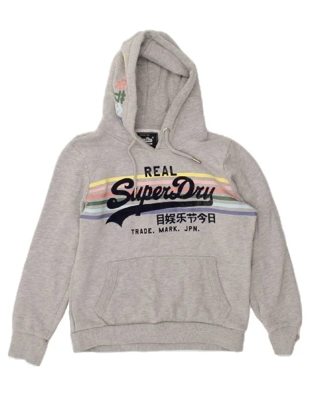 SUPERDRY Womens Graphic Hoodie Jumper UK 14 Large Grey Cotton Hoodie with Logo Branding Identity SUPERDRY Womens Graphic Hoodie Jumper UK 14 Large Grey Cotton Hoodie with Logo Branding Identity