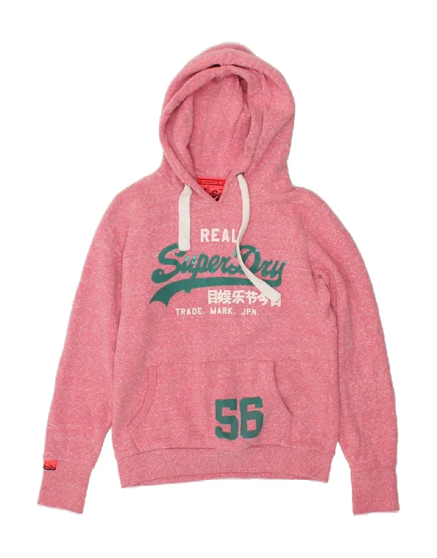SUPERDRY Womens Graphic Hoodie Jumper UK 14 Medium Pink Flecked Cotton Hoodie with Slim Fit Tailored Modern SUPERDRY Womens Graphic Hoodie Jumper UK 14 Medium Pink Flecked Cotton Hoodie with Slim Fit Tailored Modern