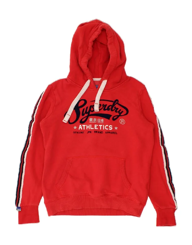 SUPERDRY Womens Graphic Hoodie Jumper UK 14 Medium Red Cotton Hoodie with Emblem Brand Identity SUPERDRY Womens Graphic Hoodie Jumper UK 14 Medium Red Cotton Hoodie with Emblem Brand Identity