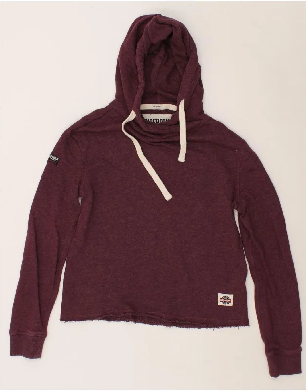 SUPERDRY Womens Oversized Hoodie Jumper UK 6 XS Burgundy Hoodie with Front Slit Layering Stylish SUPERDRY Womens Oversized Hoodie Jumper UK 6 XS Burgundy Hoodie with Front Slit Layering Stylish