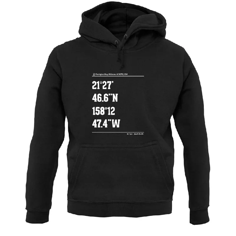 Surfing Coordinates Makaha Point Unisex Hoodie Hoodie with Monochrome Minimalist Simple Surfing Coordinates Makaha Point Unisex Hoodie Hoodie with Monochrome Minimalist Simple