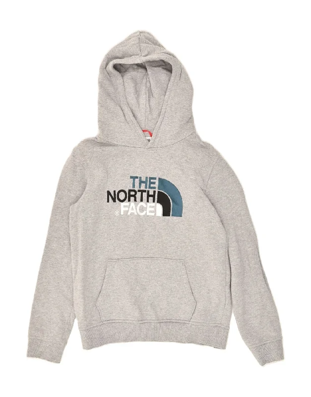 THE NORTH FACE Boys Graphic Hoodie Jumper 11-12 Years Large Grey Flecked Hoodie with Contrast Stitching Detailed Premium