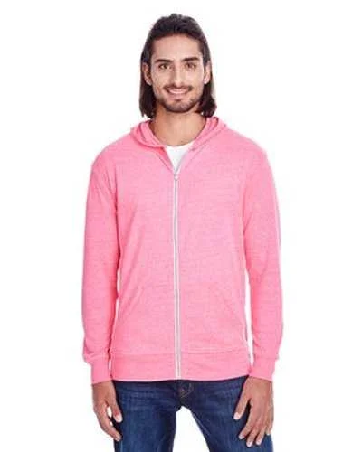 Threadfast Apparel 302Z Unisex Triblend Full-Zip Light Hoodie - Neon Pink Tribendld Hoodie with Raw Hem Edgy Unfinished Threadfast Apparel 302Z Unisex Triblend Full-Zip Light Hoodie - Neon Pink Tribendld Hoodie with Raw Hem Edgy Unfinished