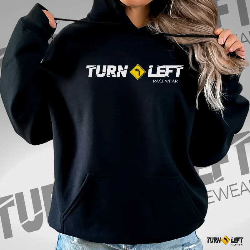 Turn Left Racewear Logo Hooded Sweatshirt Hoodie with Rolled Sleeves Casual Relaxed