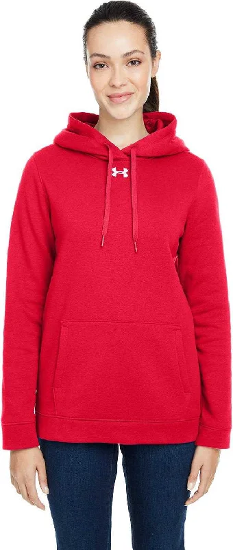 Under Armour 1300261 Ladies' Hustle Pullover Hooded Sweatshirt - Red White Hoodie with Slit Hem Functional Movement Under Armour 1300261 Ladies' Hustle Pullover Hooded Sweatshirt - Red White Hoodie with Slit Hem Functional Movement