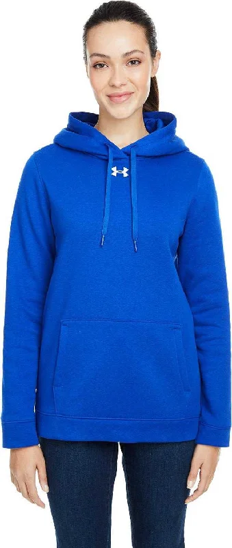 Under Armour 1300261 Ladies' Hustle Pullover Hooded Sweatshirt - Royal White Hoodie with Hem Elastic Stretchable Comfortable Under Armour 1300261 Ladies' Hustle Pullover Hooded Sweatshirt - Royal White Hoodie with Hem Elastic Stretchable Comfortable