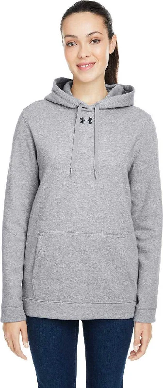Under Armour 1300261 Ladies' Hustle Pullover Hooded Sweatshirt - Team Gray Heathert Black Hoodie with Hem Embroidery Detailed Premium Under Armour 1300261 Ladies' Hustle Pullover Hooded Sweatshirt - Team Gray Heathert Black Hoodie with Hem Embroidery Detailed Premium