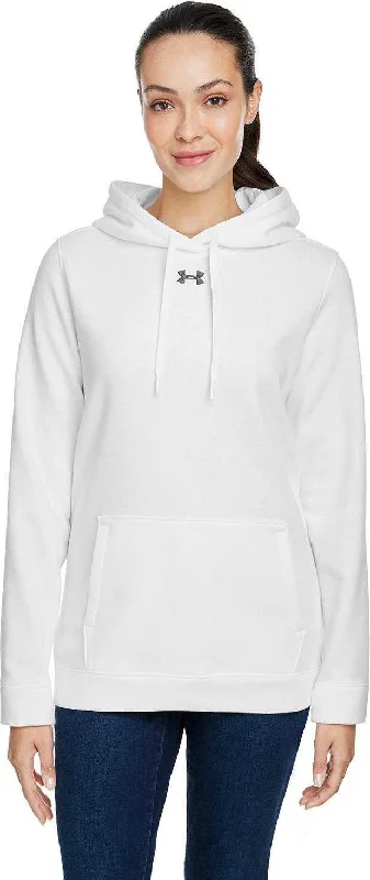 Under Armour 1300261 Ladies' Hustle Pullover Hooded Sweatshirt - White Graphite Hoodie with Hem Patch Decorative Personalized Under Armour 1300261 Ladies' Hustle Pullover Hooded Sweatshirt - White Graphite Hoodie with Hem Patch Decorative Personalized
