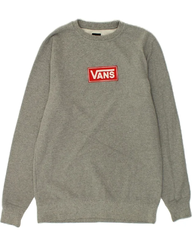 VANS Womens Loose Fit Graphic Sweatshirt Jumper UK 10 Small Grey Flecked Hoodie with Relaxed Fit Easy Casual