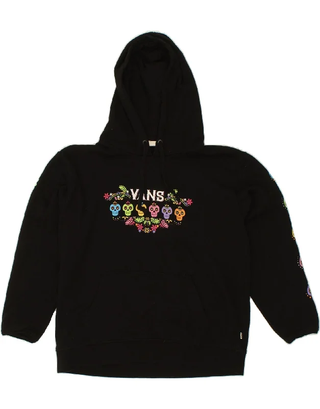 VANS Womens Oversized Graphic Hoodie Jumper UK 14 Medium Black Hoodie with Strings Custom Fit Adjustable