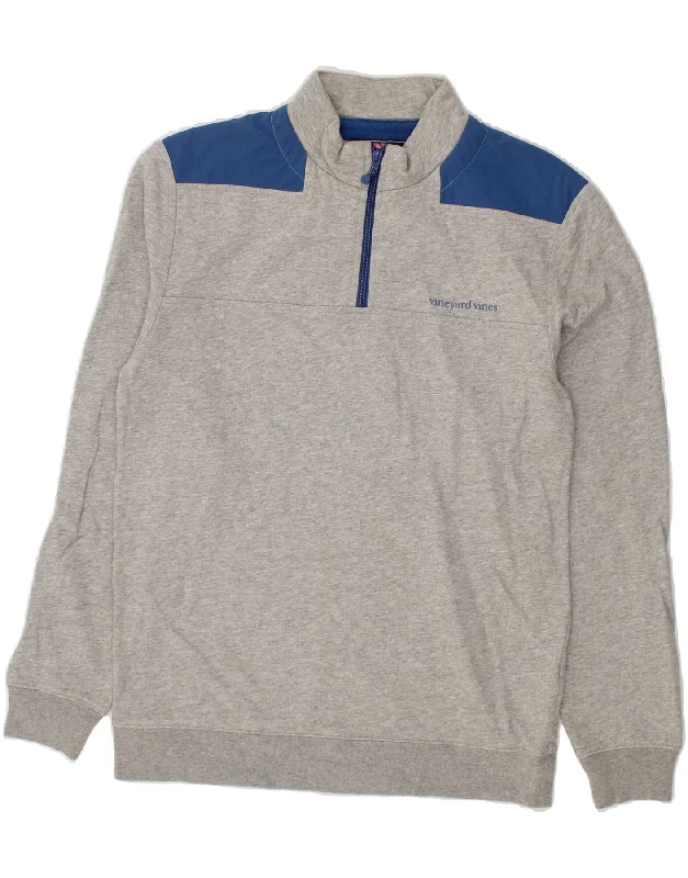 VINEYARD VINES Mens Zip Neck Sweatshirt Jumper Small Grey Colourblock Hoodie with Button Placket Classic Preppy VINEYARD VINES Mens Zip Neck Sweatshirt Jumper Small Grey Colourblock Hoodie with Button Placket Classic Preppy