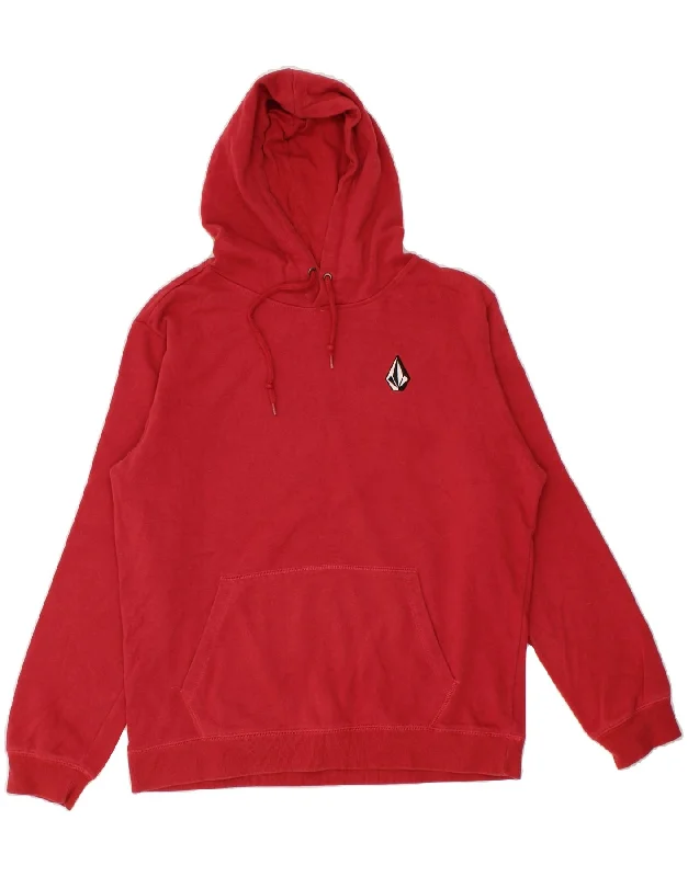 VOLCOM Mens Hoodie Jumper Large Red Cotton Hoodie with Fur Luxurious Winter