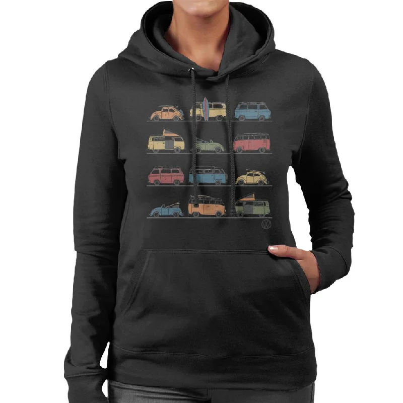 Volkswagen Beetles And Vans Montage Women's Hooded Sweatshirt Hoodie with Turtle Neck Cozy Winter