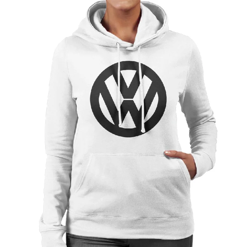 Volkswagen Black VW Classic Logo Women's Hooded Sweatshirt Hoodie with Ribbed Neckline Snug Warm