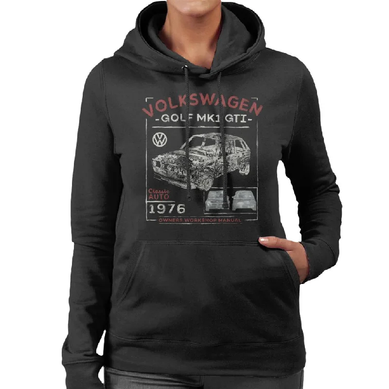 Volkswagen Golf MK1 GTI Owners Manual Classic Auto Women's Hooded Sweatshirt Hoodie Jacket Zipper Layering