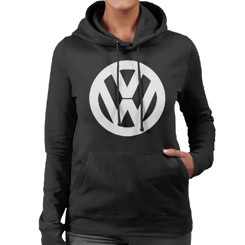 Volkswagen White VW Logo Classic Retro Women's Hooded Sweatshirt Hoodie with Puffed Sleeves Voluminous Trendy