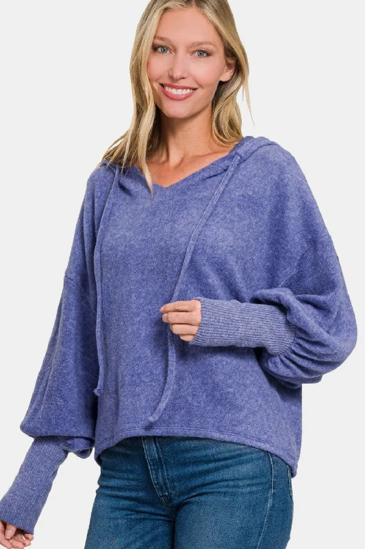Zenana Brushed Hacci Drop Shoulder Cropped Hoodie Hoodie with Lace Feminine Delicate Zenana Brushed Hacci Drop Shoulder Cropped Hoodie Hoodie with Lace Feminine Delicate