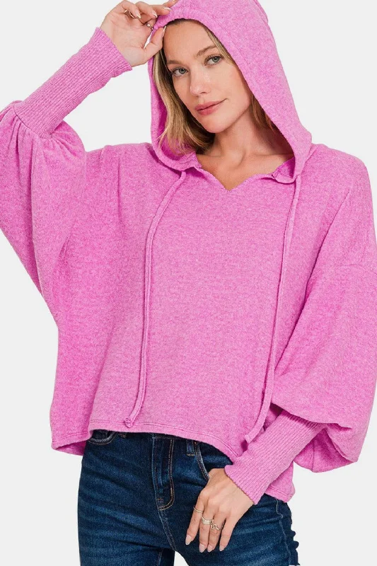 Zenana Brushed Hacci Drop Shoulder Cropped Hoodie Hoodie with Color Block Contrast Stylish Zenana Brushed Hacci Drop Shoulder Cropped Hoodie Hoodie with Color Block Contrast Stylish