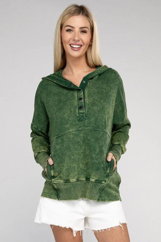 ZENANA French Terry Acid Wash Kangaroo Pocket Hoodie Hoodie with Elastic Cuffs Stretchable Comfortable ZENANA French Terry Acid Wash Kangaroo Pocket Hoodie Hoodie with Elastic Cuffs Stretchable Comfortable